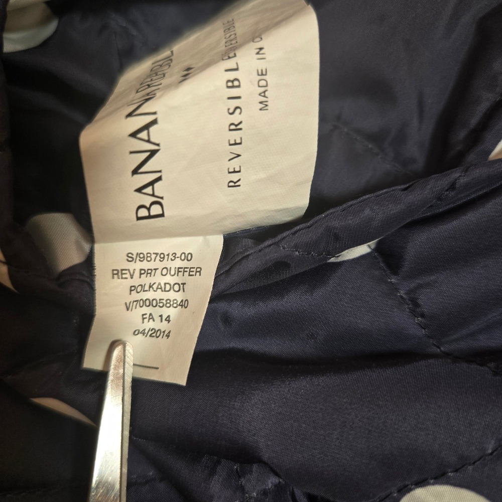 Banana Republic Vest Womens Large Reversible Quilted Puffer Vest Navy Polka Dot - Picture 3 of 11
